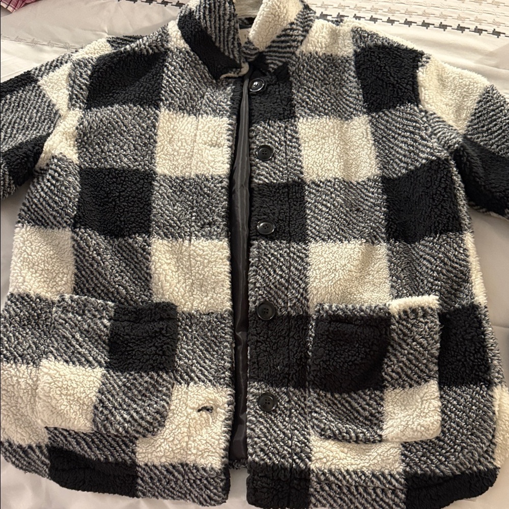 Black and White Plaid Sherpa Jacket